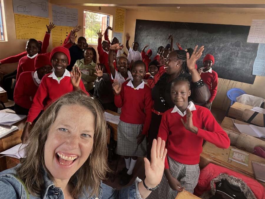 Jennifer visiting St Catherine's school classroom